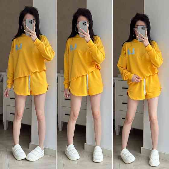 Жіночий прогулянковий костюм-двійка: кофта та шорти турецька двонитка Жовтий Одеса