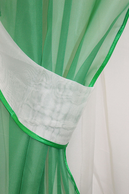 Кухонний комплект VR-Textil № 051к тюль і шторки з підв'язками зелений з молочним 270х170 см (50-778) Київ - фото 3