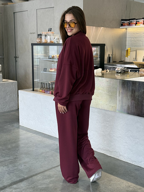 Женский костюм оверсайз с широкими брюками из двунитки Бордовый 50/52 Харьков - изображение 9