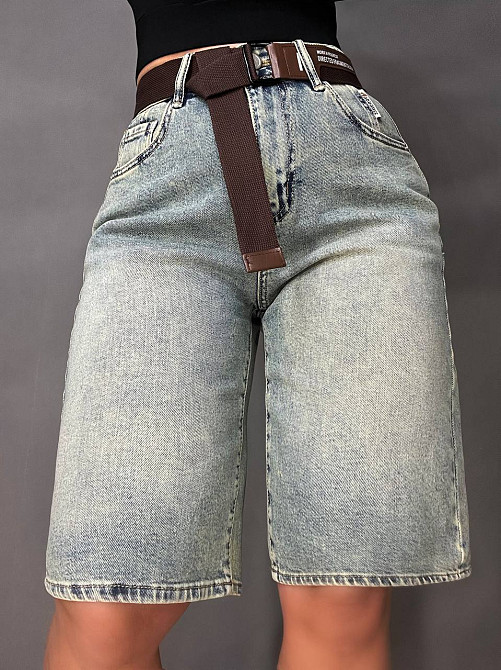 Шорты женские джинсовые Liana 447 бермуды высокая посадка стрейч с ремнем голубые, голубой, 26, 26, 73 см, 104 см Киев - изображение 1