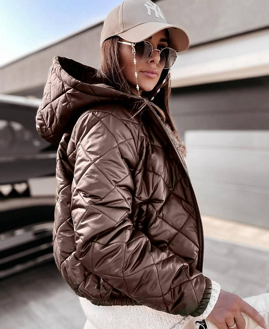 Женская короткая куртка с капюшоном водоотталкивающая плащевка с утеплением силикон Шоколад, 46/48 Одесса - изображение 1