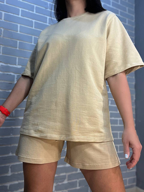 Костюм женский Pepper&mint 24-0101 футболка с шортами трикотажный оверсайз однотонный бежевый, бежевый, SM Киев - изображение 1