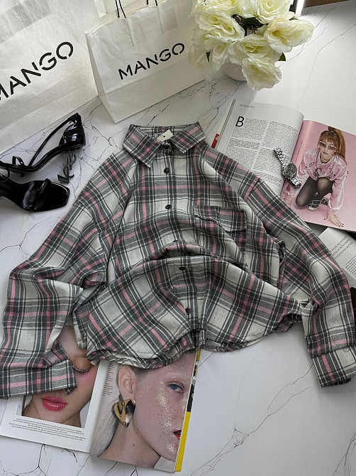 Жіноча тепла оверсайз сорочка в клітинку на ґудзиках кашемір Сірий 2 Одеса - фото 10