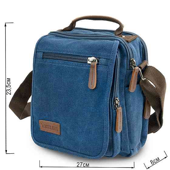 Универсальная текстильная мужская сумка на два отделения Vintage 20201 Синяя Киев