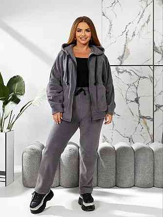 Жіночий теплий костюм-двійка: кофта та штани батал двосторонній фліс Полар Графіт, 50/52 Одеса