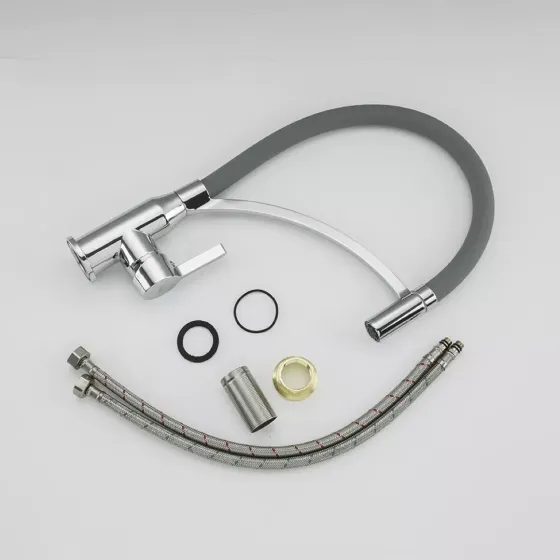 Змішувач для кухні з гнучким виливом Frap F4552 сірий/хром Київ