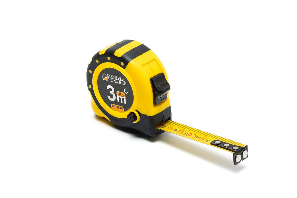 MASTERTOOL Рулетка MASTERTOOL 3 м×16 мм з магнітами 2 фіксатори кнопка STOP покриття TPR нейлон Коломия - фото 1