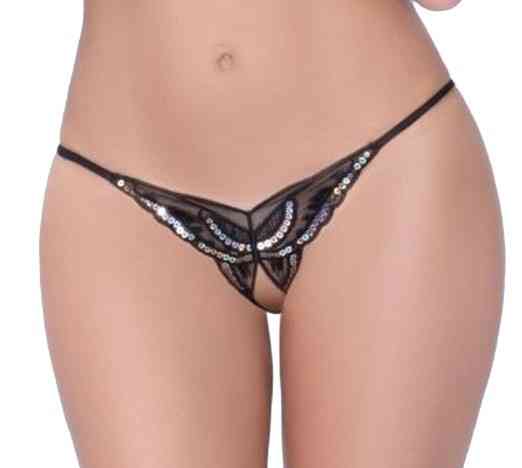 Трусики з розрізом та паєтками чорні - розмір універсальний,резинка до 92см Київ