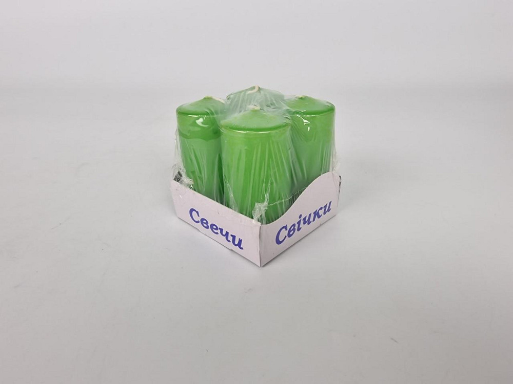 Цветная Цилиндр парафиновая свеча (40/80) ЗЕЛЕНАЯ крашеная  внутри белая (4 шт) Харьков - изображение 1