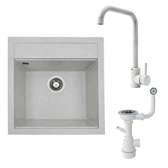 VALESO Комплект «Мийка FIESTA (біла в крапку) + сифон + змішувач (білий в крапку)» Київ