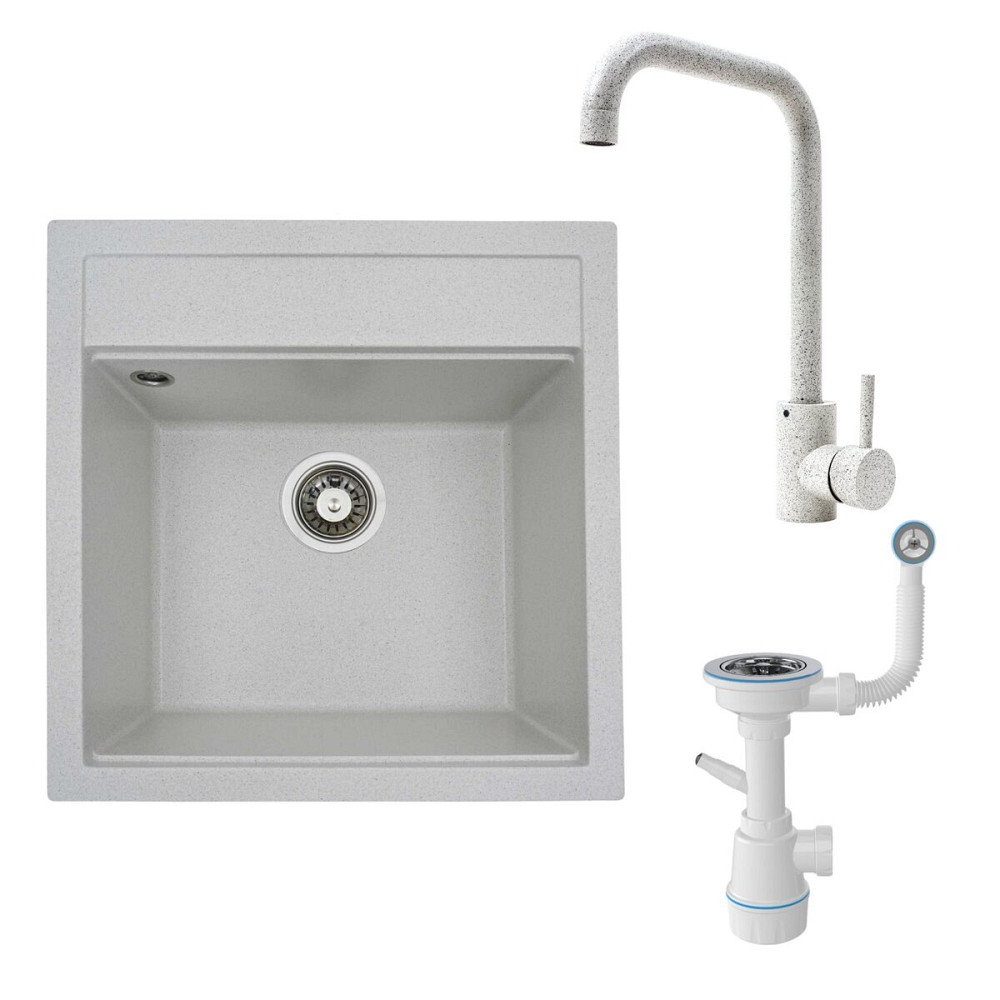 VALESO Комплект «Мийка FIESTA (біла в крапку) + сифон + змішувач (білий в крапку)» Київ - фото 1