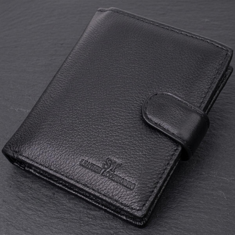 Вертикальний шкіряний гаманець для документів, чорний (ST Leather) Київ - фото 11