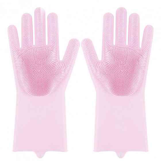 Силиконовые перчатки Magic Silicone Gloves Pink для уборки чистки мытья посуды для дома. Цвет: розовый JM-36 Львов