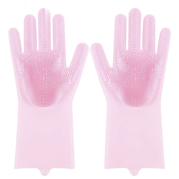 Силиконовые перчатки Magic Silicone Gloves Pink для уборки чистки мытья посуды для дома. Цвет: розовый JM-36 Львов - изображение 4
