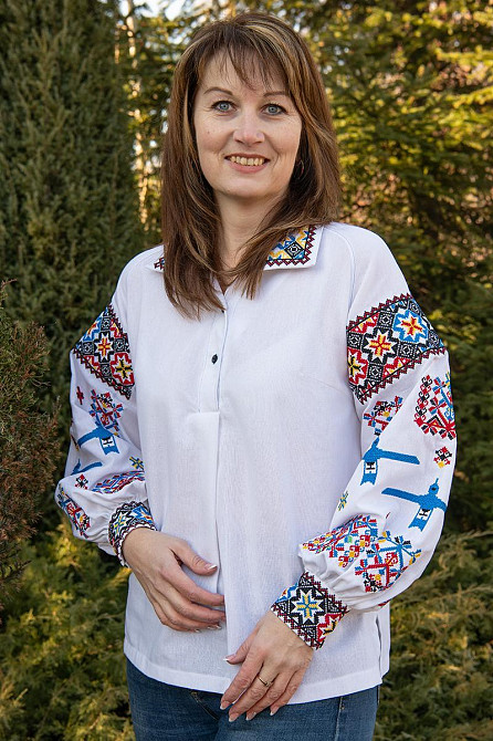 Вышиванка женская, льняная, белая, с длинным рукавом, топ Киев - изображение 7