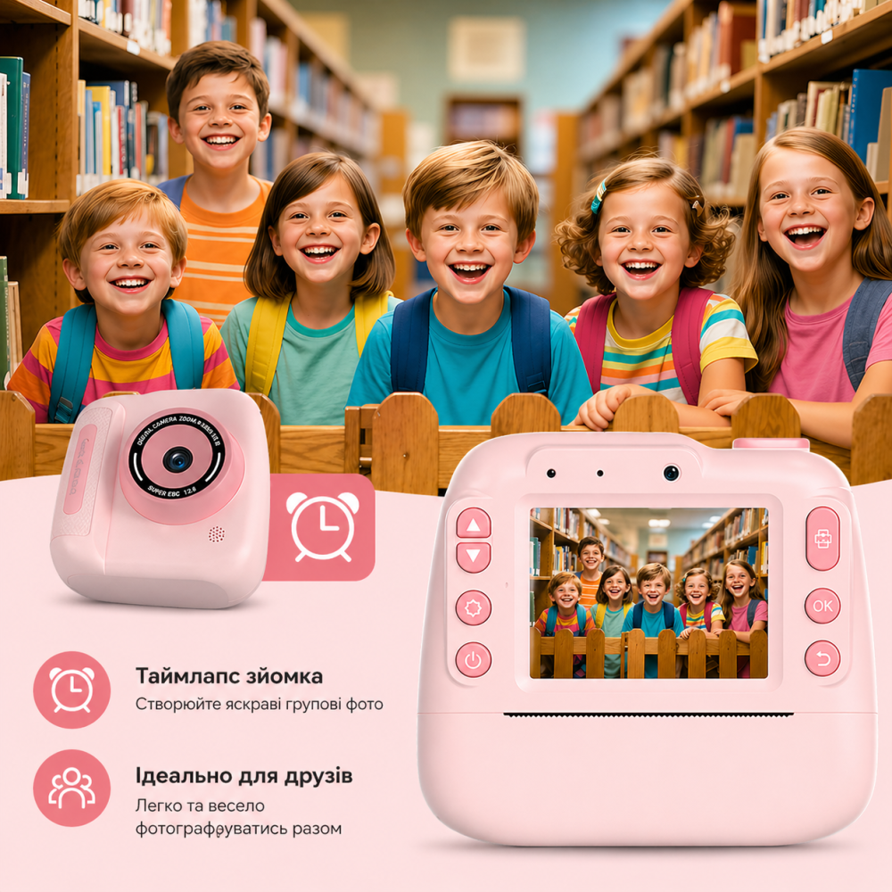 Дитячий цифровий фотоапарат DELANDA з миттєвим друком та записом відео - рожевий Київ - фото 3