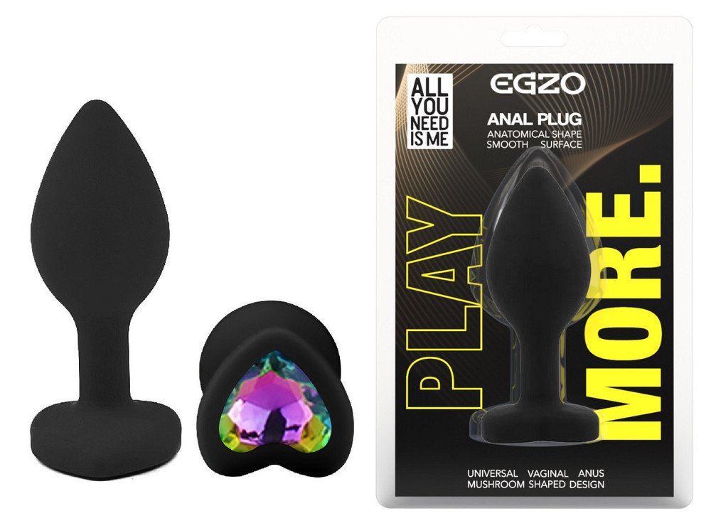 Силиконовая анальная пробка EGZO - Silicone Black Heart Plug Rainbow, size S Sex Aura Киев - изображение 1