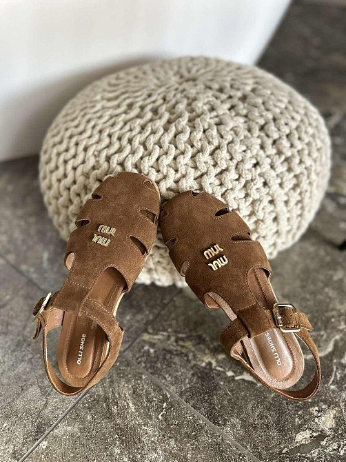 Olli Босоніжки жіночі шоколадні замшеві OLLI Л-5-0081 літні на плоскій підошві / Стильні босоні Киев - изображение 2