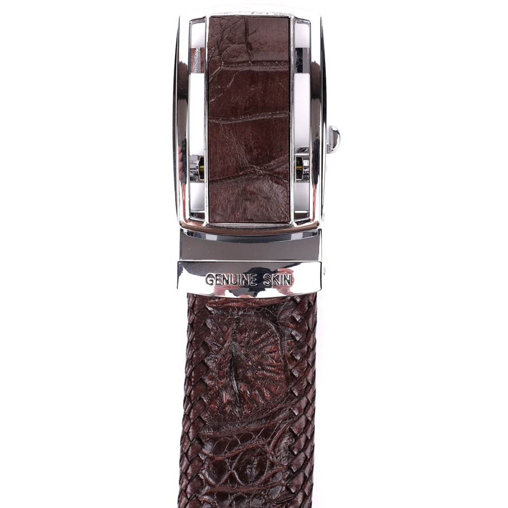 Ремінь-автомат CROCODILE LEATHER 18171 з натуральної шкіри крокодила Коричневий Київ - фото 6