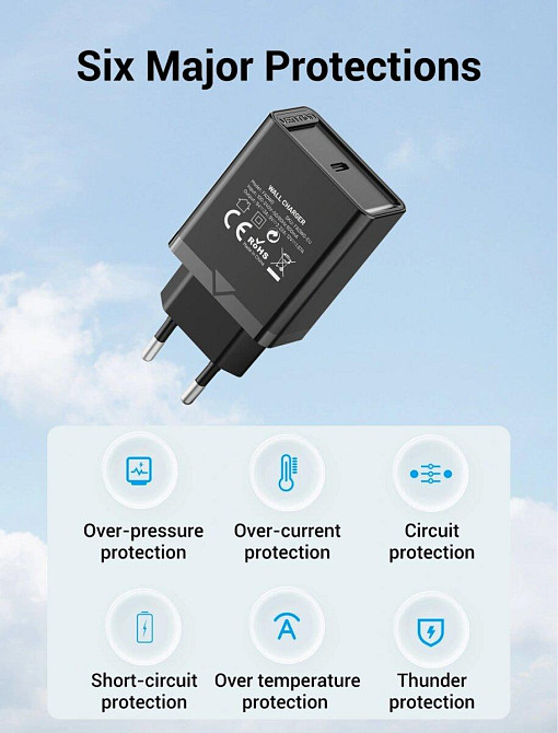 Сетевое зарядное устройство Vention 1 порт USB-C 20W, цвет черный FADB0-EU Одесса - изображение 8