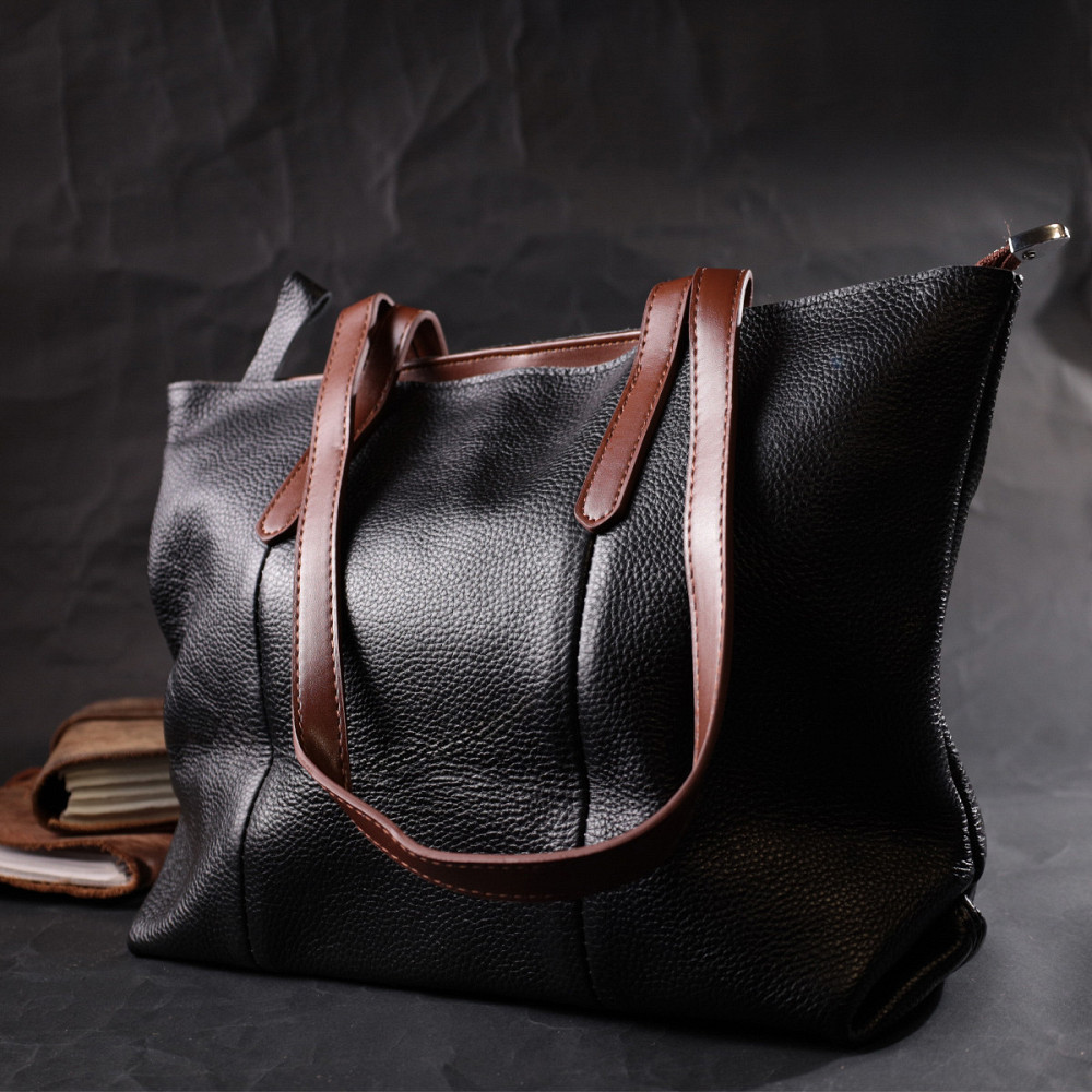 Вместительная сумка для женщин из натуральной кожи Vintage 22281 Черная Киев - изображение 9