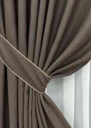 Комплект готовых штор VR-Textil Рогожка TERRA LUXE № 1855ш Коричневый 140х250 см 2 шт (39-915) Киев