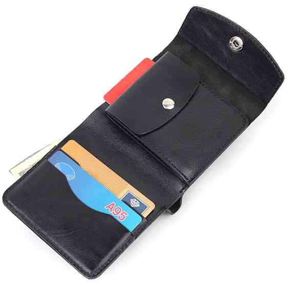 Чоловіче глянсове шкіряне портмоне Shvigel 16617 Чорний Київ