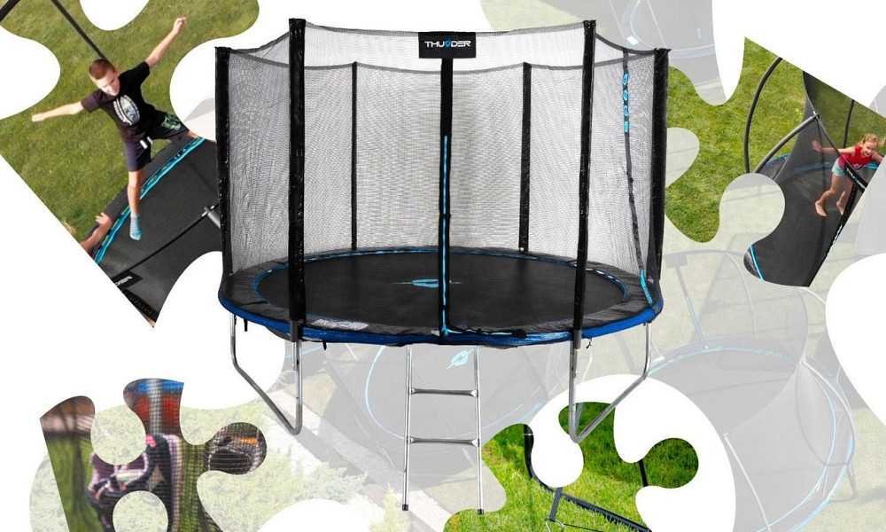 Батут THUNDER OUTSIDE PRO з зовнішньою сіткою 12 футів 366 см чорно-блакитний Київ - фото 10
