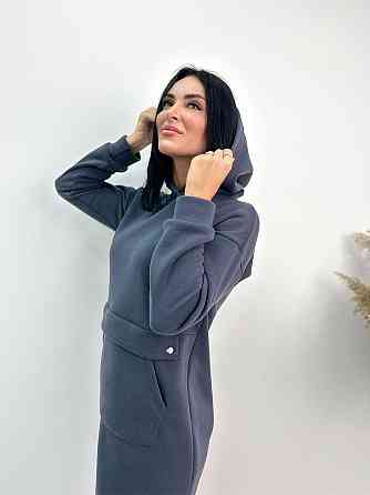 Тепле плаття-худі на флісі "Solo" оптом I Батал 50-52, Графіт Київ