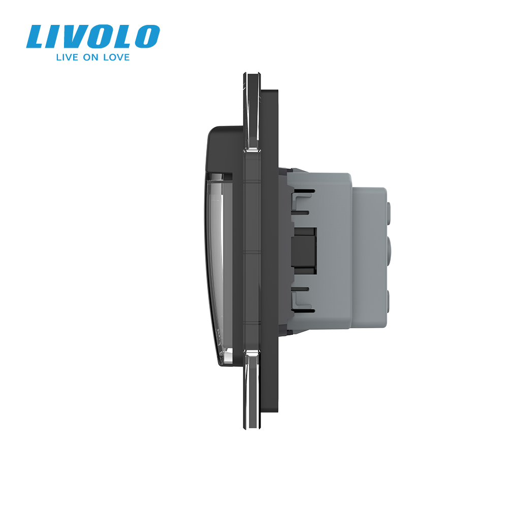 LIVOLO Сенсорний вимикач + подвійна розетка вологозахисна з кришкою IP44, з заземленням, чорний Коломия - фото 4