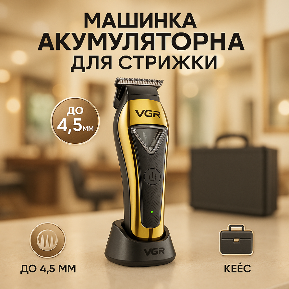 Професійна акумуляторна машинка для стрижки VGR, Машинка для стрижки волосся з різними насадками GN-55 Львів - фото 18