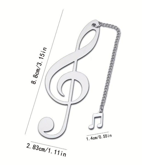 Закладка для книг Скрипковий ключ з нотою, металева з ланцюжком Київ - фото 2
