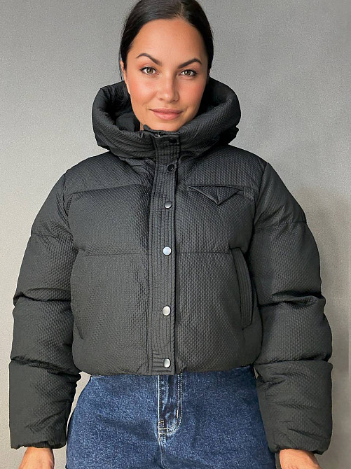 Куртка женская Lady Yep 10039 вафельная пуффер оверсайз с капюшоном черная, черный, 42 Киев - изображение 13