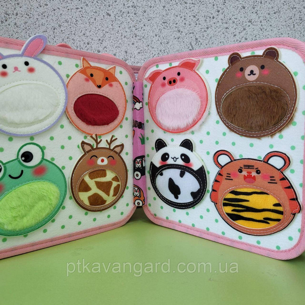 Книга бізіборд фетрова розвиваюча "Зайчик" м'який сортер на липучках C 74034 рожевий Хмельницький - фото 4