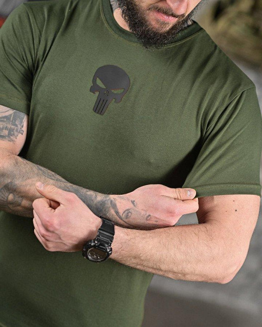 Хлопкова мілітарі футболка каратель олива ДЛ6346 Одесса - изображение 9