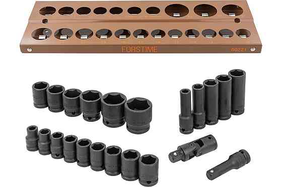 Набір головок ударних 22пр. 1/2" 6-гранна (10,12-19, 21, 22, 24, 27, 30, 32мм; глибокі - 10,13,17,19,21мм; подовжувач - 75мм; Одеса