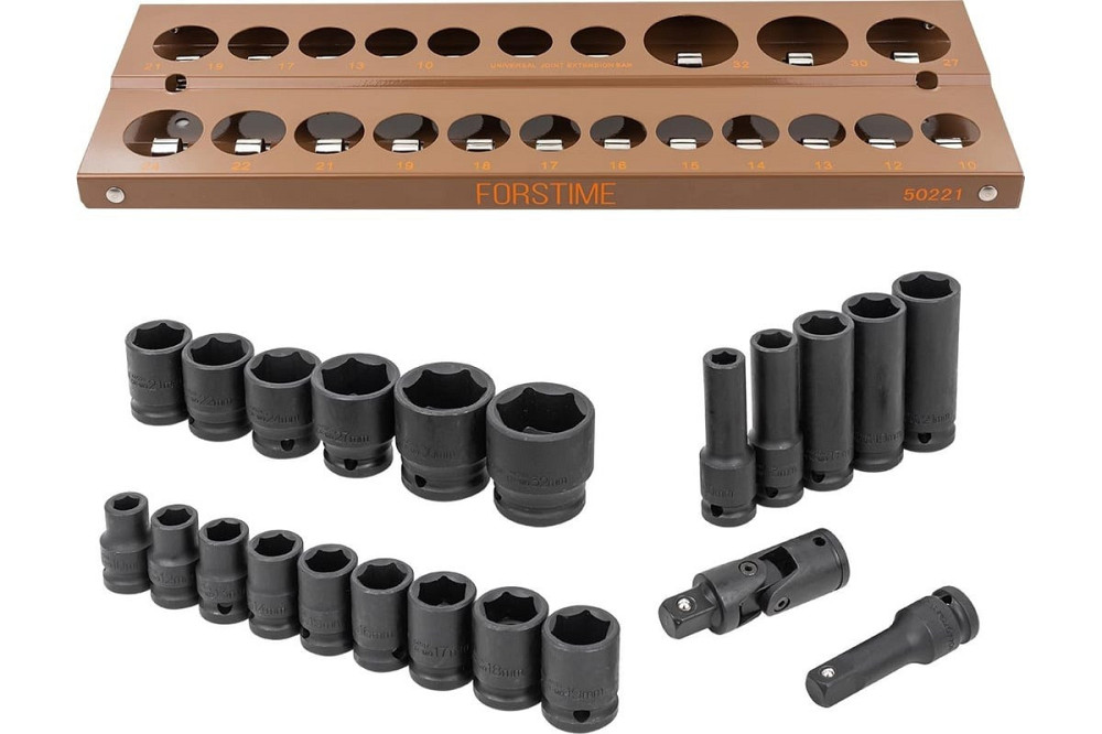 Набір головок ударних 22пр. 1/2" 6-гранна (10,12-19, 21, 22, 24, 27, 30, 32мм; глибокі - 10,13,17,19,21мм; подовжувач - 75мм; Одеса - фото 3