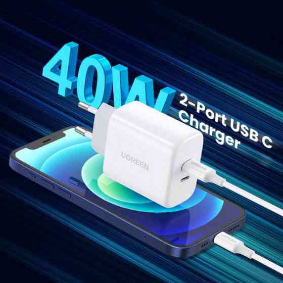 Зарядний пристрій 2xUSB 40W PD (2xType-C) PD CD243 Ugreen Білий (10343) Киев