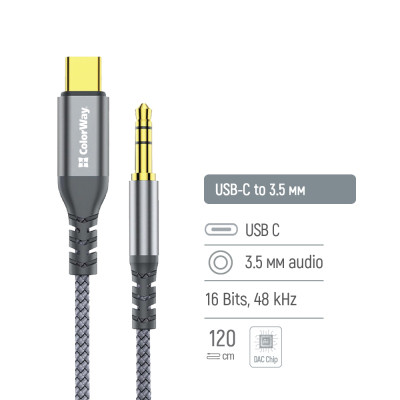 Кабель мультимедійний USB-C to 3.5mm M 1.2m gray ColorWay (CW-CBPDJ071-G) Вінниця - фото 9
