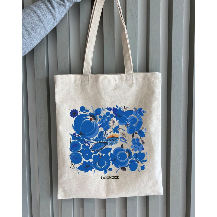 Екошопер BookOpt BK4001 Петриківський розпис Сині квіти бежевий Київ - фото 7