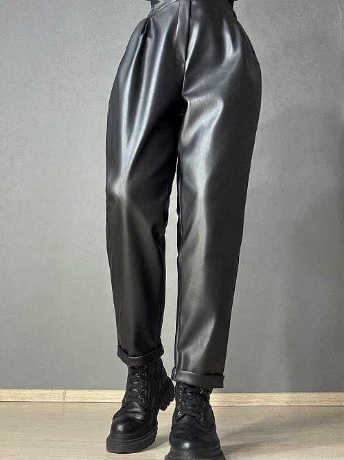 Брюки жіночі Gritana 237 з екошкіри МОМ на резинці великі розміри чорні, чорний, 2XL Київ - фото 17