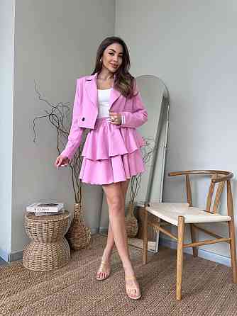 Женский стильный костюм двойка: пиджак и юбка креп-костюмка + подкладка Розовый, 42/44 Одесса