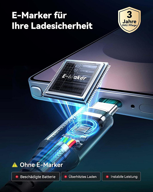 Кабель USB-C INIU 240W 2м×2 Чёрный нейлон PD быстрой зарядки 480Mbps для iPhone Samsung MacBook Киев - изображение 7