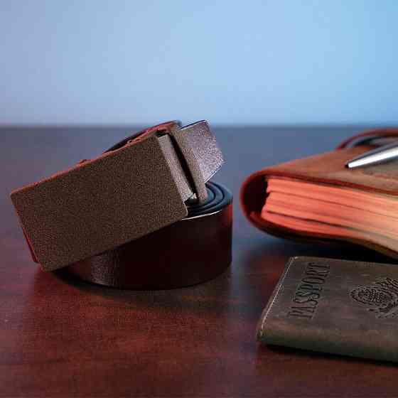 Ремень из натуральной кожи с матовой автоматической пряжкой Vintage 20217 Коричневый Киев