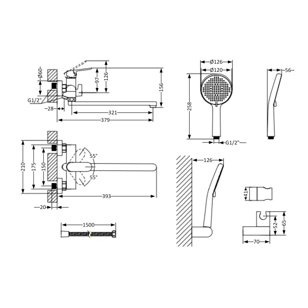 Смеситель для ванны Qtap Evia с душевым гарнитуром, длинный излив QTEVI260CRM47579 Chrome Киев - изображение 5