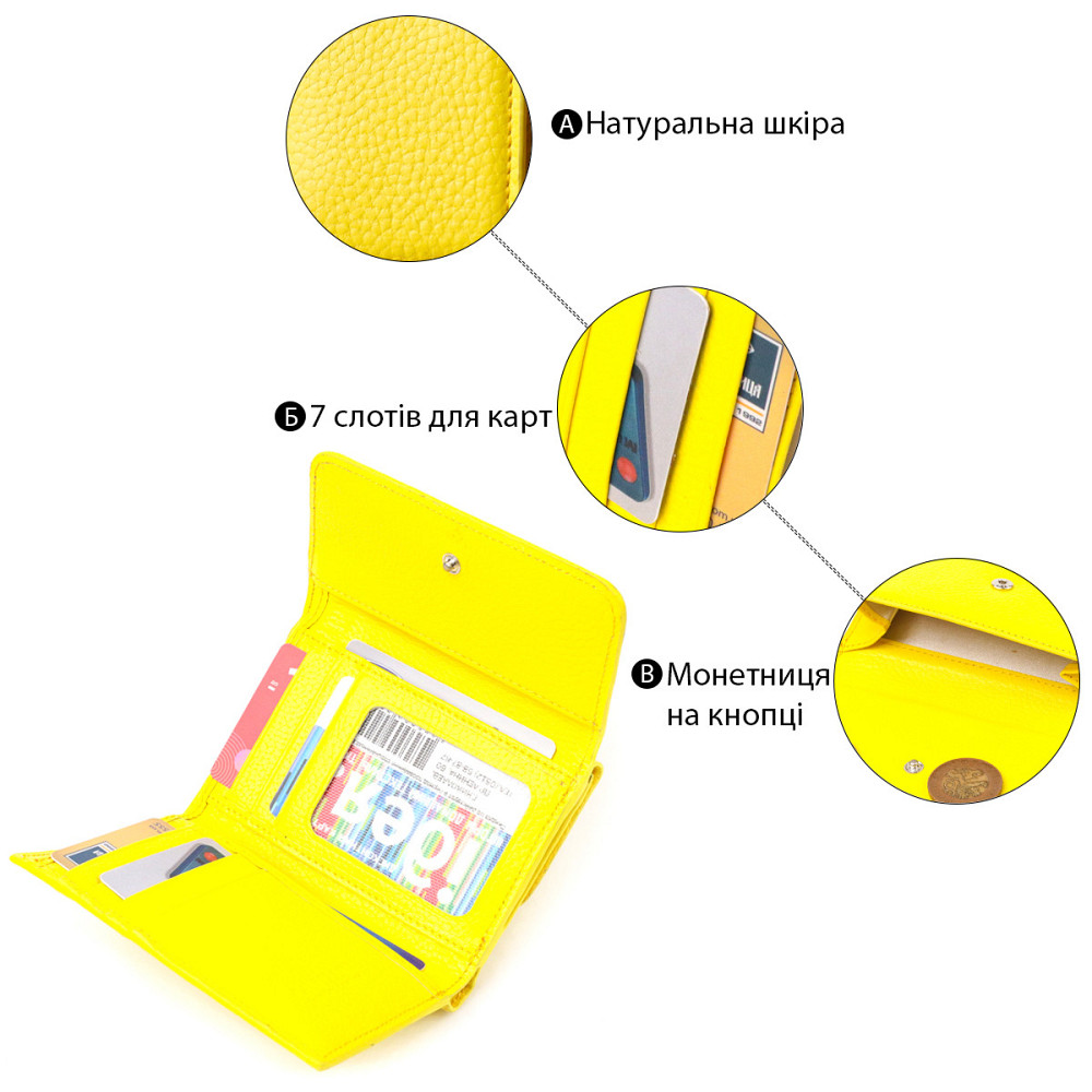 Молодежный яркий кошелек из натуральной кожи флотар CANPELLINI 21597 Лимонный Киев - изображение 4