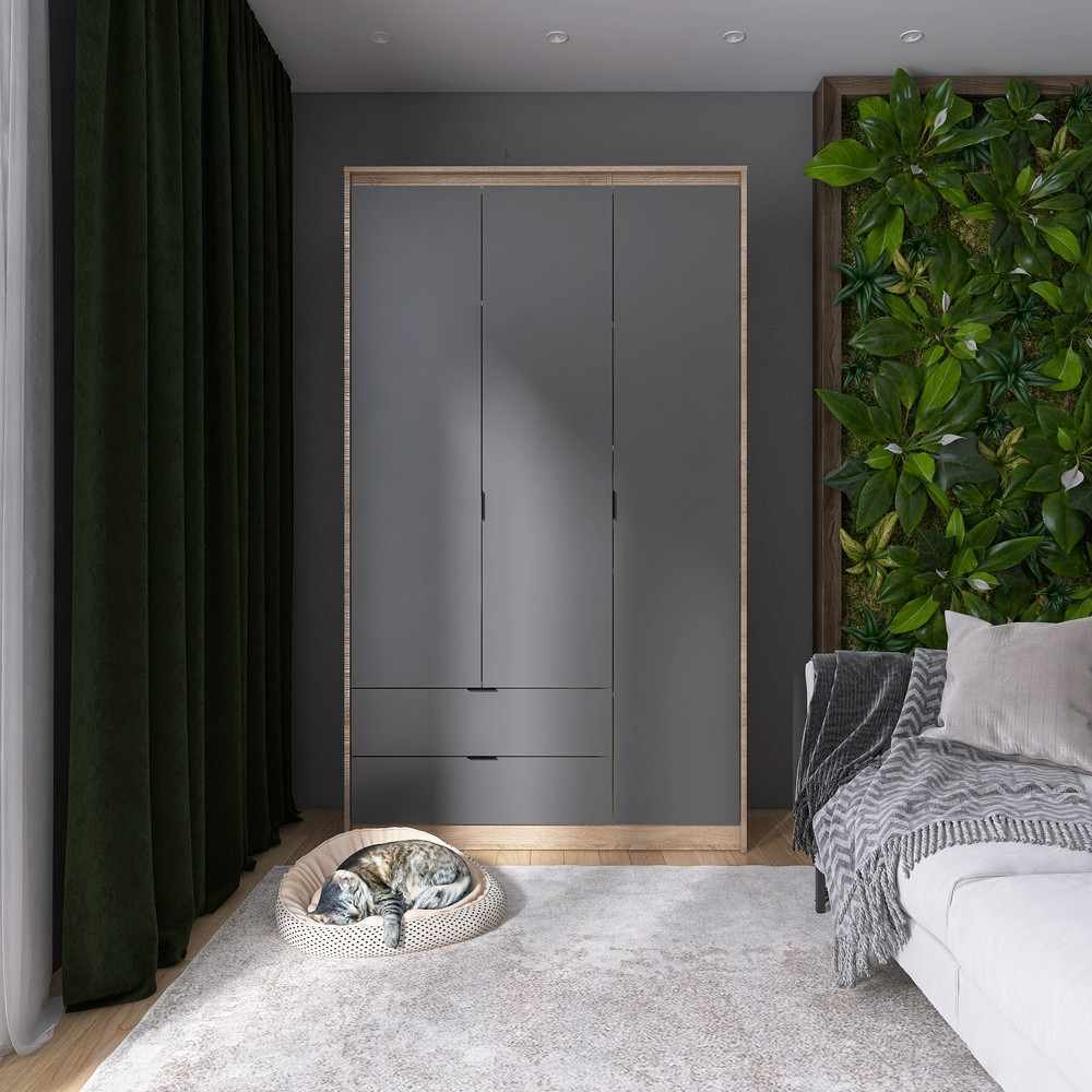 Шафа розпашна для одягу з висувними шухлядами (полиці - штанга) Еверест Сіті-1200 120,2х50х204,6 см Дуб сонома/Графіт (DTM-071125) Львів - фото 1