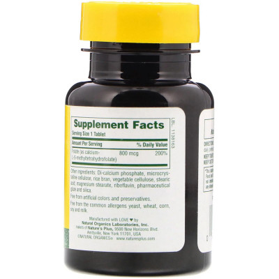 Витамин Natures Plus Фолиевая кислота, 800 мкг, 90 таблеток (NAP-01790) Винница - изображение 2