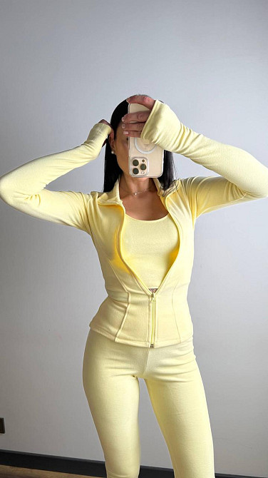 Жіночий термо костюм-трійка: кофта топ і лосини трикотаж пума Лимонний, 44/46 Одеса - фото 3
