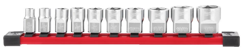 Набір головок торцевих хромованих дюймових 3/8 MILWAUKEE на планці (10шт) Одеса - фото 1